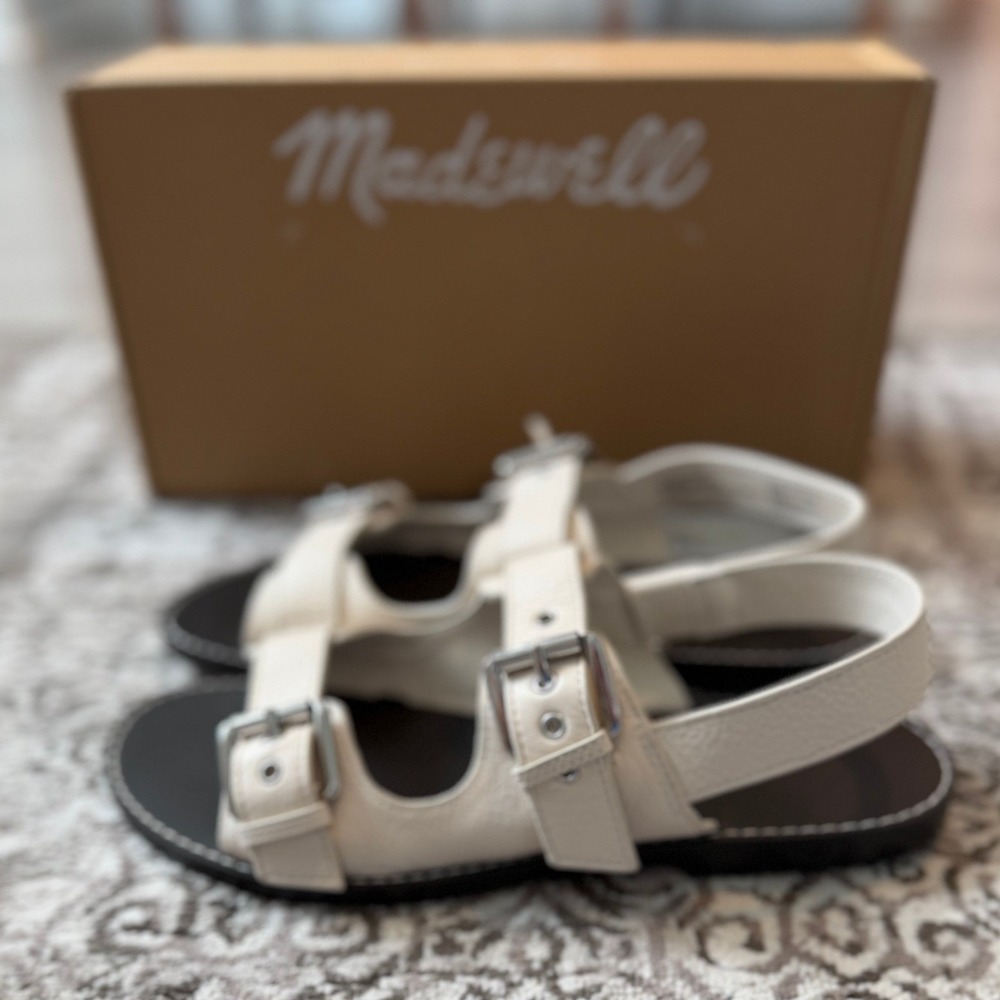 NEW Madewell Ivory Leather Strap Slingback Buckle Sandals W8.5 Retail $138